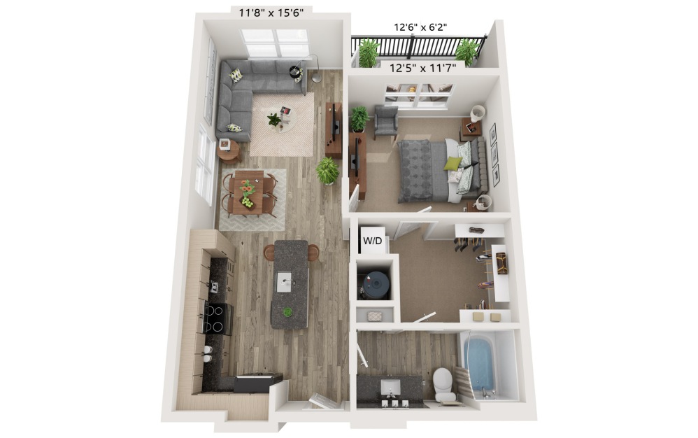 A2 - 1 bedroom floorplan layout with 1 bathroom and 810 square feet